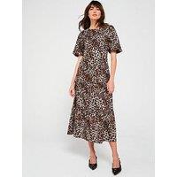 V By Very Puff Sleeve Volume Tiered Midaxi Dress - Animal