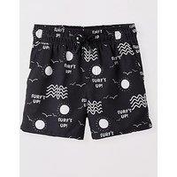 Mini V By Very Boys Surfs Up Swim Shorts - Black/White