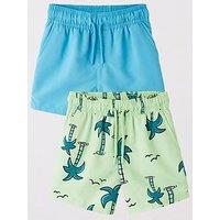 Mini V By Very Boys 2 Pack Palm Tree And Plain Swim Shorts - Multi