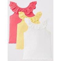 Mini V By Very Girls 3 Pack Broderie Frill Ribbed Vests - Multi