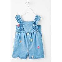 Mini V By Very Girls Embroidered Flower Denim Playsuit - Blue