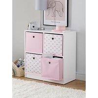 The Very Collection 4 Cube Storage Unit With Boxes - Pink/Hearts - Fsc Certified