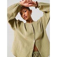 V By Very Notch Neck Crinkle Blouse - Green