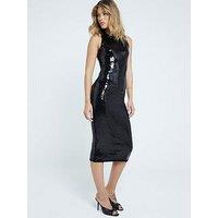 River Island Sequin Bodycon Midi Dress - Black