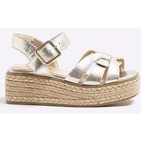 River Island Older Girl Leather Weave Wedge Sandals - Gold