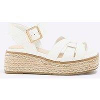 River Island Older Girl Faux Leather Weave Wedge Sandals - White
