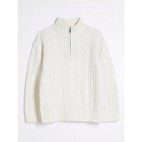 River Island Boys Cable Knit Funnel Jumper - Cream