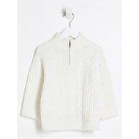 River Island Mini Boys Cable Knit Funnel Jumper - Cream
