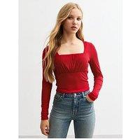 New Look 915 Girls Ruched Front Ribbed Jersey Top - Red