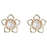 The Love Collection Heart Flower Pearl Stud Earrings