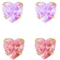 The Love Collection Set Of Pink + Lilac Heart Cz Stud Earrings
