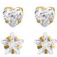 The Love Collection Set Of White Heart And Star Cz Stud Earrings