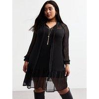 New Look Curves Pussybow Chiffon Mini Dress - Black
