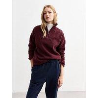 New Look Textured Borg Quarter Zip Sweatshirt - Burgundy