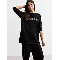 New Look Soft Touch Ciao Slogan Top - Black