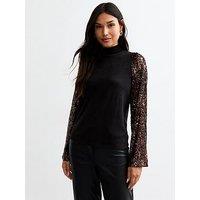New Look Bronze Sequin Sleeve Knitted Top - Brown