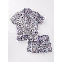 V By Very Girls Leopard Print Satin Shorts Pyjama Set - Multi