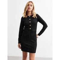New Look Metallic Long Sleeve Boucl&Eacute; Mini Dress - Black