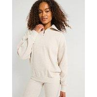 Gym King Womens Rib High Neck Funnel - Beige
