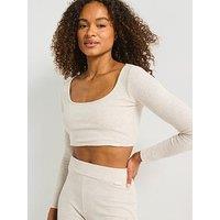 Gym King Women'S Rib Square Neck Long Sleeve Tee - Beige