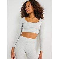 Gym King Women'S Rib Square Neck Long Sleeve Tee - Grey