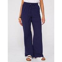 V By Very Crinkle Wide Leg Trousers - Navy