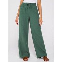 V By Very Crinkle Wide Leg Trousers - Khaki