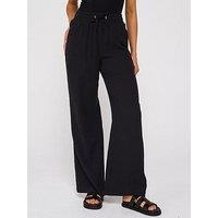 V By Very Crinkle Wide Leg Trousers - Black