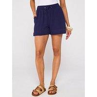 V By Very Crinkle Shorts With Lace Insert - Navy