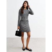 New Look Black Long Sleeve Boucl&Eacute; Dress - Print