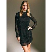 New Look Crystal Chiffon Mini Shift Dress - Black