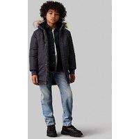 Calvin Klein Jeans Boys Faux Fur Hooded Long Parka - Black
