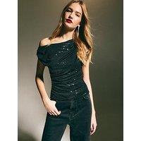 New Look Black Sequinned Draped Top