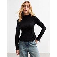 New Look Textured Exposed Seam Top - Black