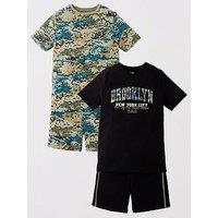 V By Very Boys 2 Pack Brooklyn Camo Shortie Pyjama Set - Multi