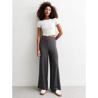 New Look Ribbed Wide Leg Trousers - Grey