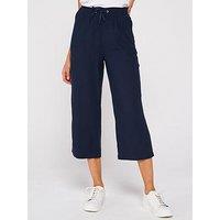 Everyday Cropped Linen Blend Trousers - Navy