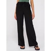 Everyday Wide Leg Linen Blend Trousers - Black