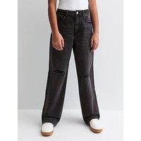 New Look 915 Girls Black Ripped Wide Leg Jeans - Black