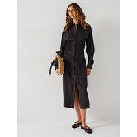 V By Very Crochet Trim Midi Shirt Dress - Black