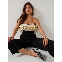 V By Very Bandeau Ruffle Mono Jumpsuit - Black