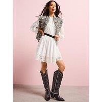 V By Very Frill Embroidered Mini Dress - White