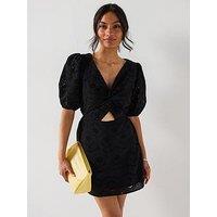 V By Very Broderie Twist Front Mini - Black