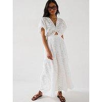 V By Very Broderie Twist Front Midaxi Dress - White