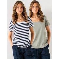 V By Very 2 Pack Essential Scoop Neck T-Shirt - Green