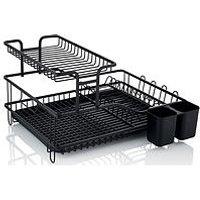 Swan Stealth 15 Plate Dish Rack, 2 Tier, Matte Black With Removeable Drip Tray And Cutlery Basket