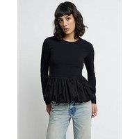 River Island Poplin Puff Ball Top - Black