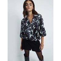 River Island Floral Print Wrap Shirt - Black