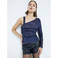 River Island One Sleeve Twist Shoulder Top - Navy