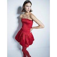 River Island Bandeau Shirred Puffball Dress - Red